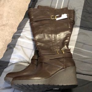 Wide width wide calf tall wedge boots